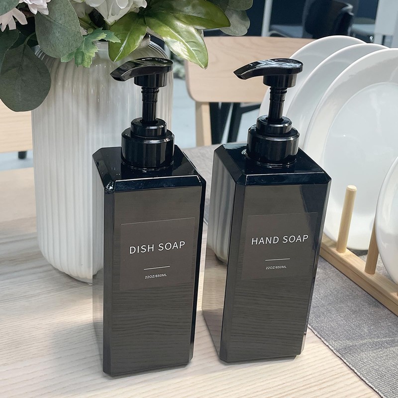 Black Soap Dispenser with Waterproof Labels, Thickened Plastic Hand Soap