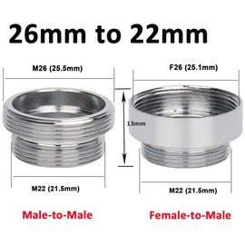 Faucet Water Aerator Adapter Brass Faucet Water Filter Connector 26mm to 22mm NPT Thread Adapter (Male to Male)
