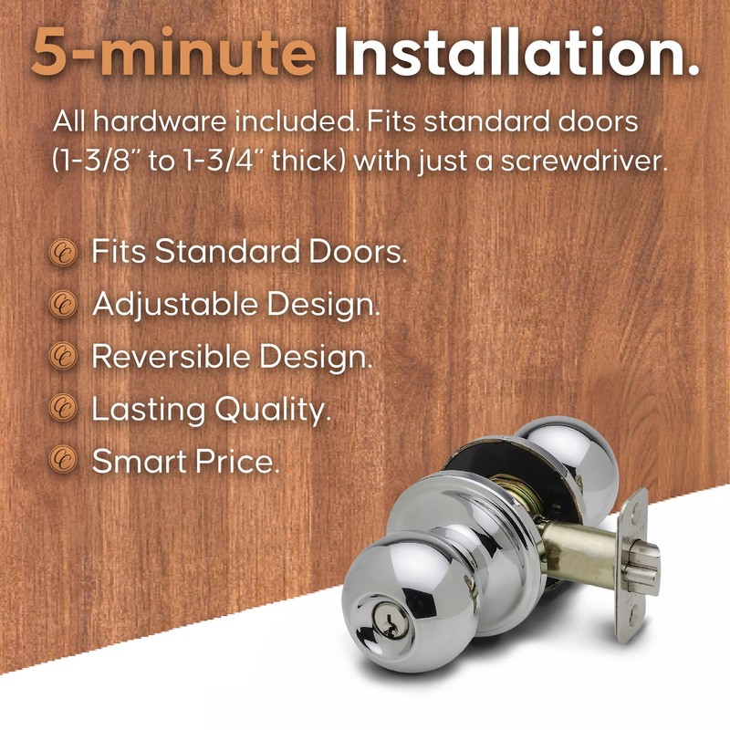 Copper Creek BK2040PS Ball Door Knob, Keyed Entry Function, 1