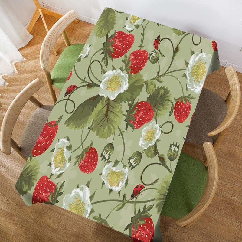 Walmsco Tablecloth Red Strawberry Ladybug Decor For Dining Room Kitchen