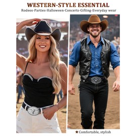 Kicoroiny - Cinturones occidentales de piel para mujer y hombre, hebilla de toro, vaquera, cinturón en relieve para jeans, mujeres y hombres, 1 paquete - Cinturón negro/hebilla toro 02, for 35"-38