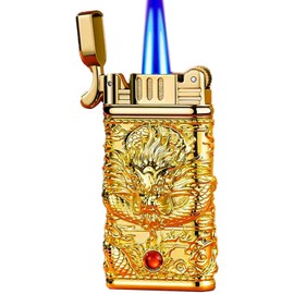 WJMTXAZH Carving Dragon Antique Lighter, Cool Vintage Metal Lighters, Torch Lighters Butane Refillable, Unique Lighters Gifts for Men, for Candle Camping(NO Butane Fuel) (#15)