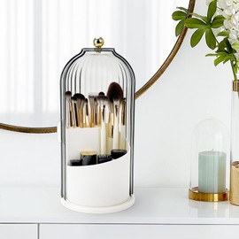 QIYVLOS QIYVLOS Toothbrush Holders with Sliding Lid, Rotating 3 Slots Bathroom Organizer Countertop, Tooth Brush Toothpaste Holder Bathroom Counter Stand Sink Organizer Caddy for Vanity Makeup Brushes Holder