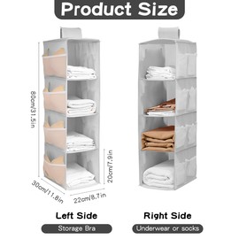 QUMENEY 2 Pcs Hanging Wardrobe Storage Closet Organiser Hanging Storage Shelves With Side Pockets Clothes Organiser Space-Saving and Foldable Bedroom Storage （Grey）
