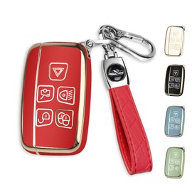 MILD EAST for Land Rover Key Fob Cover with Keychain, Car Key Case Shell Protector 5 Buttons for | Range Rover Evoque Sport Velar | Land Rover Discovery LR4 a9 | Jaguar F-Pace F-Type XE XF XJ |, Red
