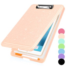 Sooez Glitter Clipboard with Storage, Plastic Storage Clipboard with Low Profile Clip, Durable Nursing Clip Board 8.5x11, Cute Clipboard Case with Compartment, Smooth Writing, Letter Size A4 for Women