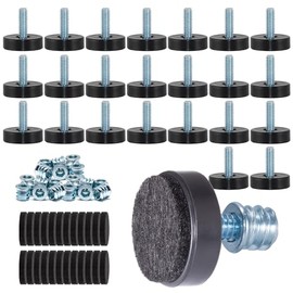 Paquete de 24 niveladores de muebles ajustables de rosca M6 con almohadillas para orejas de fieltro autoadhesivas, pies de nivelación de 1 pulgada y p