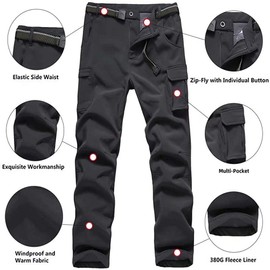 Kids Boy's Youth Fleece Lined Hiking Pants Outdoor Soft Shell Snow Ski Waterproof Windproof Warm Cargo Insulated Pants Winter