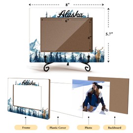 Alaska Gifts Picture Frame, Alaska Souvenirs Wedding Honeymoon Gifts for Couples Newlyweds, Birthday Gifts Vacation Gifts for Friends Graduation Gifts Table Decor Wooden Photo Frame 4x6 Photo /14