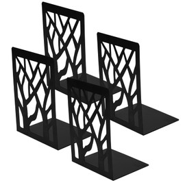 Hisredsun 2 Pair Metal Bookend, Heavy Duty bookends Desktop Book Holder Organizer Book Ends for Shelves (4, Black)