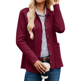 GRACE KARIN Cardigan Sweaters for Women 2024 Fall Knit Cardigan Open Front Button Down Cardigan Sweater Blazer Burgundy M
