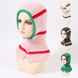 Knit Balaclava Hood Hat Neck Warmer Earmuffs Scarf - Winter Cold Protection Warmth (LF2728) - Free Size Green 4ea
