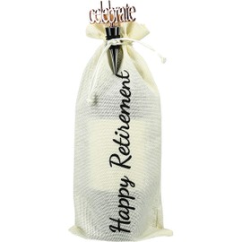 Pavilion Gift Company Happy Retirement Reusable Drawstring Bottle Bag with Stopper, 13.5, White