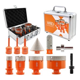 BGTEC Diamond Core Drill Bits-11PCS 5/8-11 Thread Tile Hole Saw 6/6/8/19/35/50/65mm+50mm Beveling Chamfer Bit+20mm Finger Bit+SDS/HEX Adapter for Pocelian Tile Ceramic Marble Granite Stoneware