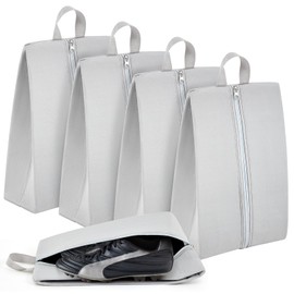 Leinuosen 4 Pack Smell Proof Shoe Cleat Bag for Travel Water Resistant Odor Absorbing Lightweight Golf Soccer Shoe Storage Organizer Pouch with Zipper for Gym Sports Work Men Women (Gray)