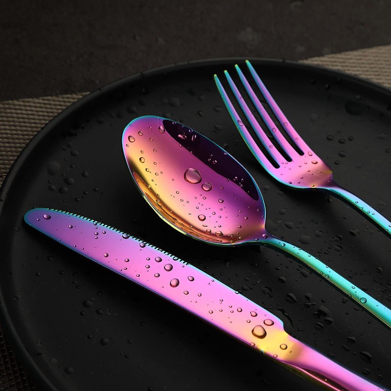 VANDBAO Rainbow Flatware Cutlery Silverware Set 20 Pieces, Stainless Steel