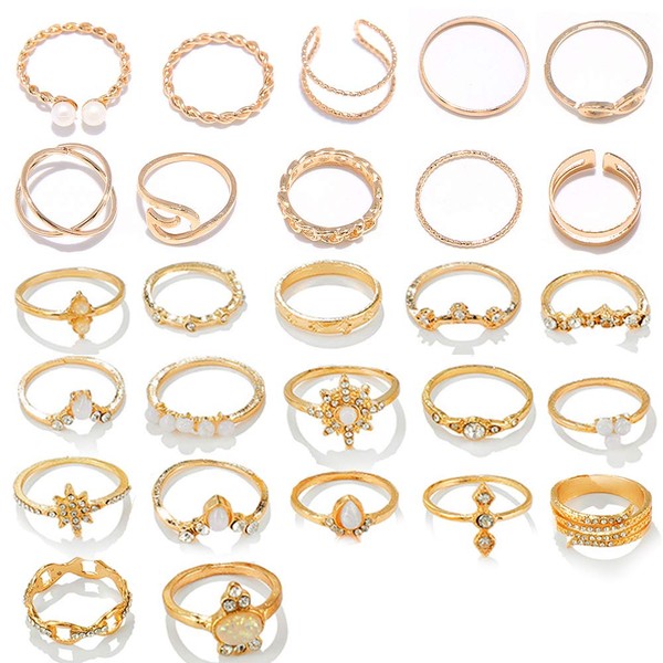 HUJUON 27-34PCS Knuckle Rings Set for Women Stackable Finger Ring