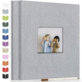 Artfeel Álbum de fotos autoadhesivo para fotos de 3 x 5, 4 x 6, 5 x 7, 8 x 10, 40 páginas, cubierta de lino con ventana de exhibición, libro de fotos, regalo ideal para viajes familiares, bodas, bebés