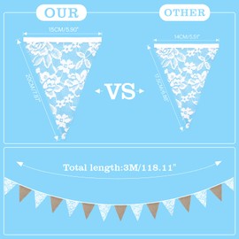 G2PLUS 10M Beautiful Lace Bunting Garland with 36 Pieces Cute Bunting Colourful Bunting for Outdoor Wedding