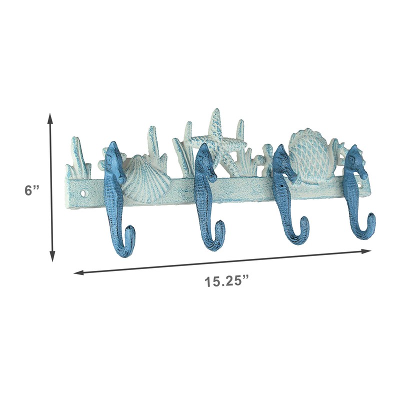 Zeckos Enchanting Blue and White Cast Iron Seahorse Nautical Sea