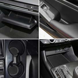 SENSHINE for Honda Civic Accessories 2022 2023 2024 2025 2026 11th Gen Sedan Cup Holder Insert Center Console Liner Door Slot Mats Pad Coaster Trim Premium Rubber Custom Interior 17PC Set (Gray Trim)