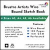 BRUSTRO Wiro Bound Artists Sketch Book, A3 Size, 120 Pages,