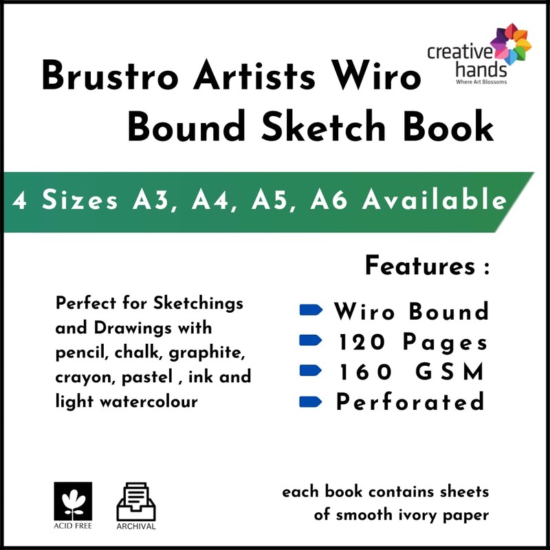 BRUSTRO Wiro Bound Artists Sketch Book, A3 Size, 120 Pages,