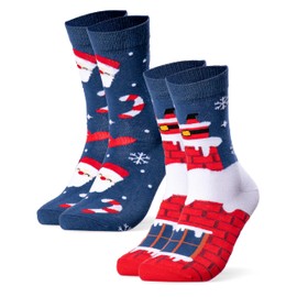 Occulto Women's & Men's Christmas Socks Pack of 2 (Model: Santa), blue