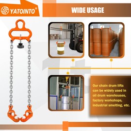 YATOINTO Updated Chain Drum Lifter 2200 lbs 1Ton with Knob Screw Fixation Drum Lifter G80 Galvanized Lifting Chain Self-Lock Hook for Handling 55 Gallon Plastic and Metal Drum by Forklift or Cranes