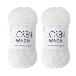 2 madejas (paquete de 500 gramos), lavado Loren, 100% poliéster, total de 500 g, cada uno de 3.5 onzas (100 gr) / 92 yardas (85 m), peso del hilo: 4 Worsted-Aran White R150