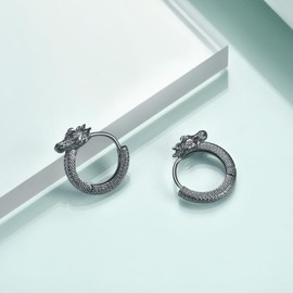 Rnivida Black Dragon Loong Hoop Earring,Gothic Punk Piercing Dragon Hoop Earring for Men Women