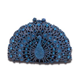Elegantes embragues de cristal para mujer, bolso de mano de pavo real, monederos y bolsos de noche, Turquoise Blue, Small