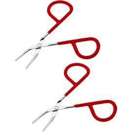 2Pcs Red yebrow Tweezer Stainless Steel Scissors Shaped Tweezers Slant Tip Tweezers Clip Hair Tweezer Beauty Tool(Color Random) for Women Girl Shave and Hair Removal