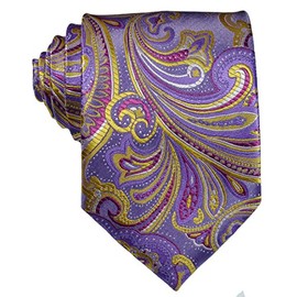 Geotae Zerun New Classic Men's Paisley Silk Tie Necktie (Purple/Gold)