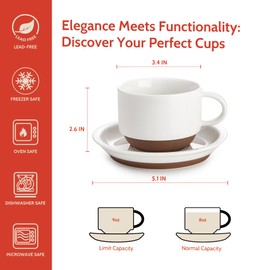 Sweese 8 Ounce Cappuccino Cups Set of 4, Porcelain Stackable Coffee Cups with Saucers and Metal Stand, Multicolor