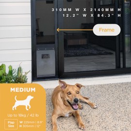 Hakuna Pets V2 Patio Pet Door Screen Insert Panel for Sliding Doors, Fits Door Track Min Ht 59.05" to Max Ht 84.25",UV Resistant Mesh, Locking Magnetic Dog Door, Easy Install and Removal,Medium,Black
