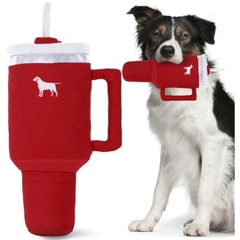 PUPROAR - Vaso para cachorros, juguetes divertidos de peluche y chirriantes, el mejor juguete de cumpleaños para perros, regalos del día de San Valentín para niños y niñas (rojo rubí)