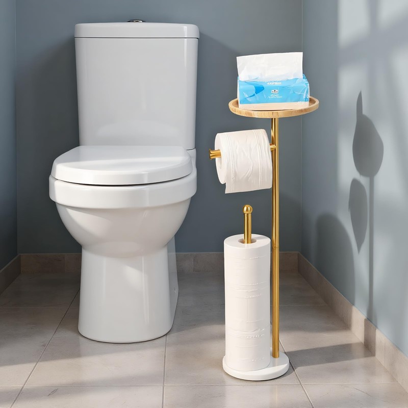 Standing Toilet Paper Holder Gold with 7.9" Big Tray, 2.2Lbs