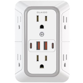 Extensor de Enchufe de Pared, Protector de Sobretensión, Extensor Enchufe con 6 Salidas CA y 4 Puertos USB (2 USB C), Multicontacto Enchufe Pared para Hogar y Oficina (Blanco)