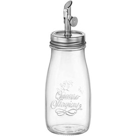 Bormioli Rocco Quattro Stagioni Glass 13.5 Oz Olive Oil Dispenser With Weighted Pourer, Made from BPA Free Durable Glass, Made In Italy.