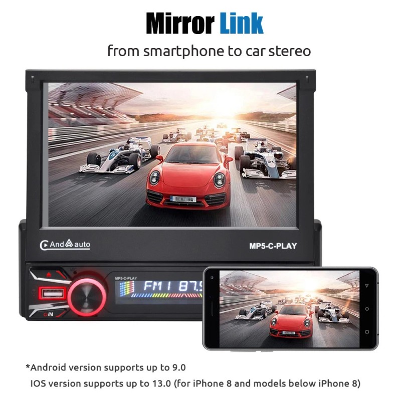 ESSGOO 7" Single DIN Car Stereo Head Unit Flip Out