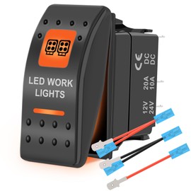 HOKAAER LED Work Lights Waterproof Rocker Switch On-Off 12V/20A 24V/10A 5Pin SPST Toggle Switch Orange Backlit with Jumper Wires Set for Car Truck Marine Boat RV SUV ATV UTV