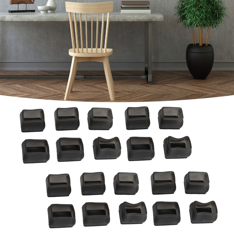 20 Pcs Chair Leg Floor Protector Rectangular Transparent Black Felt