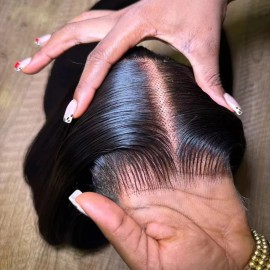 Brazilian Hair Water Wave Lace Front Wig Remy 180% Density Transparent for Lace Brown Highlights Long Length Womenstyle: Body Wave, color: Black, stretched length: 24 inches, Lace Size: 13*4