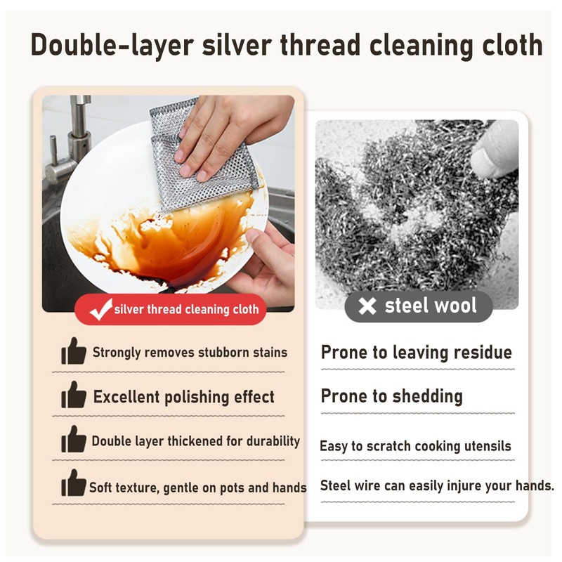 Sunyuneey Non-Scratch Metal Wire Dishcloth, Quick Cleaning Without Leaving Marks,