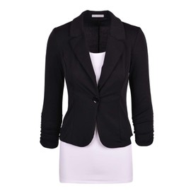 Auliné Collection Women's Casual Work Solid Color Knit Blazer Black 2X