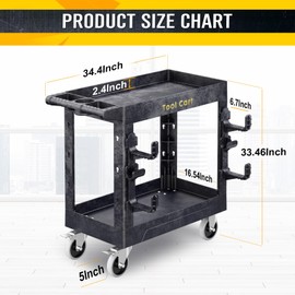 Heavy Duty Garden Tool Carts,600LBS Capacity 2 Tier Yard Tool Storage Rack with Side Hooks Garage Tool Cart with 360°Swivel Wheels Outdoor Garden Tool for Shed, Yard, Garage,Black