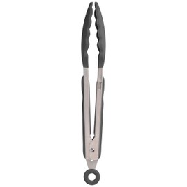 Tovolo Kitchen Cooking Stainless Steel Tongs 9" with Silicone Grip & Easy Lock Mechanism for Serving, Salad, and Ice, Charcoal Gray