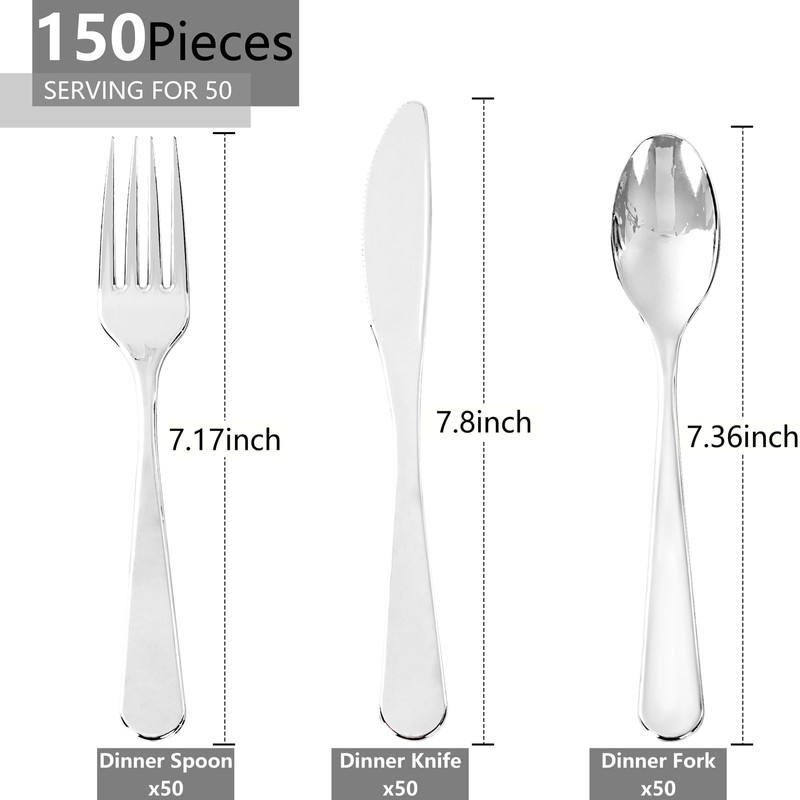 Joyido 150 PCS Silver Plastic Silverware - Silver Plastic Flatware