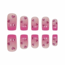BABALAL Valentine's Day Press on Nails Medium Square Fake Nails Pink Red Heart Acrylic Nails Love Heart Designs Squoval French Tip Full Cover Stick on Nails Glue on Nails 24Pcs Nails Press ons